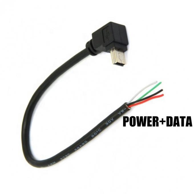 90 graden omhoog naar beneden links rechts hoek mini usb naar gestript naakte draad open einde pigtail kabel 5