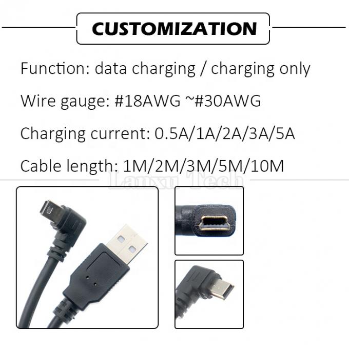 1m 2m 3m 5m 90 graden L-vorm Rechts Links Hoek USB 2.0 A Man tot Mini B 5 pin USB-datalading kabel voor MP3-camera 3