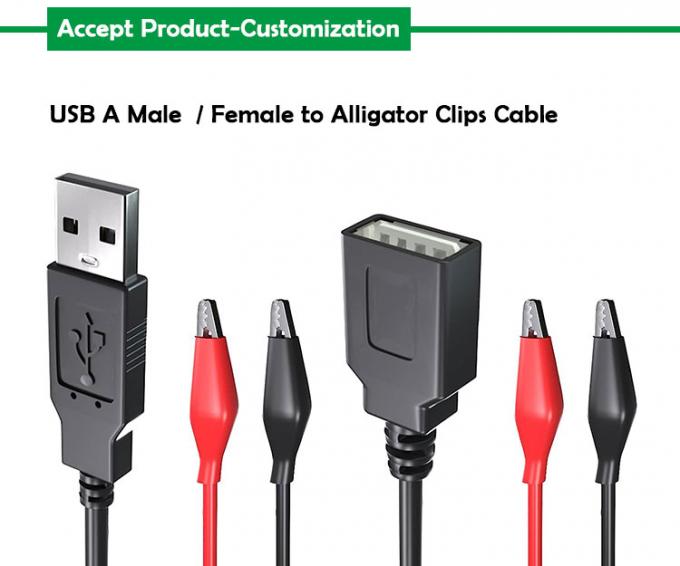 Mannelijke Vrouwelijke USB-aansluiting voor dubbele koperen krokodil klampen alligator clips test leidingen draad adapter kabel voor elektrisch circuit 0