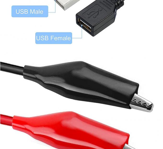 Mannelijke Vrouwelijke USB-aansluiting voor dubbele koperen krokodil klampen alligator clips test leidingen draad adapter kabel voor elektrisch circuit 2