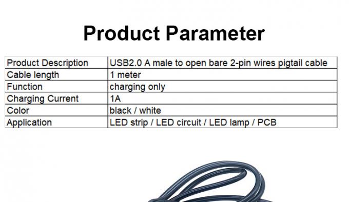 Hoge kwaliteit 5V USB 2.0 een man om te openen gestript kaal 2pin draden Eind pigtail kabel voor LED licht strooklamp 2