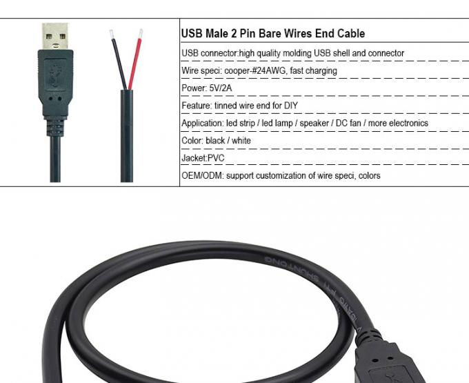 5V USB tot open gestript geblokkeerde lege draden Eind Pigtail Power Charger Cable voor LED Strip Light Lamp 3