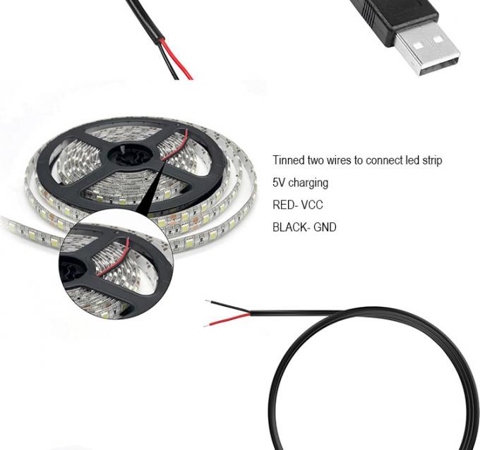 5V USB tot open gestript geblokkeerde lege draden Eind Pigtail Power Charger Cable voor LED Strip Light Lamp 6