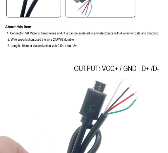 OEM Custom Micro B V8 5 Pin USB Mannelijk tot Open Pigtail Bare Drones Kabel 1