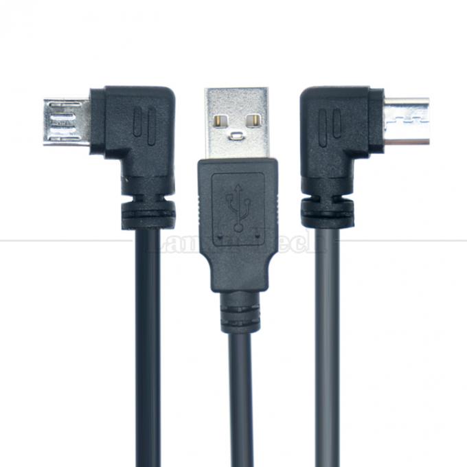 Aanpassing 1m 2m 3m 90 graden rechthoek Micro B V8 aansluiting op USB-uitbreidingsdata-opladerkabel 0