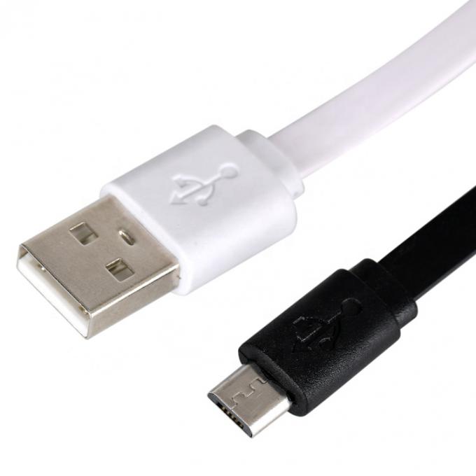 Zwart Wit Plat Noodle Micro USB kabel voor Power Bank luidspreker telefoon 2