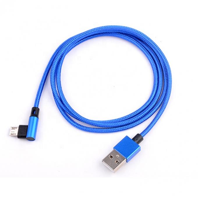 Snel opladen 2.4A Nylon gevlochten L-vorm Linkshoek Micro b naar USB A Man Data Charger kabel voor telefoon 0