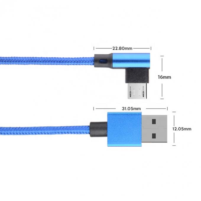 Snel opladen 2.4A Nylon gevlochten L-vorm Linkshoek Micro b naar USB A Man Data Charger kabel voor telefoon 2