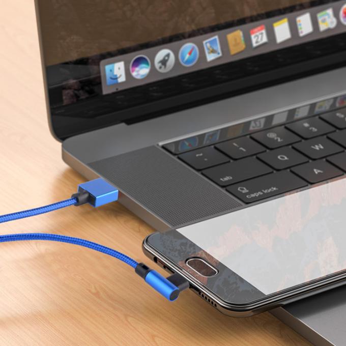 Snel opladen 2.4A Nylon gevlochten L-vorm Linkshoek Micro b naar USB A Man Data Charger kabel voor telefoon 4