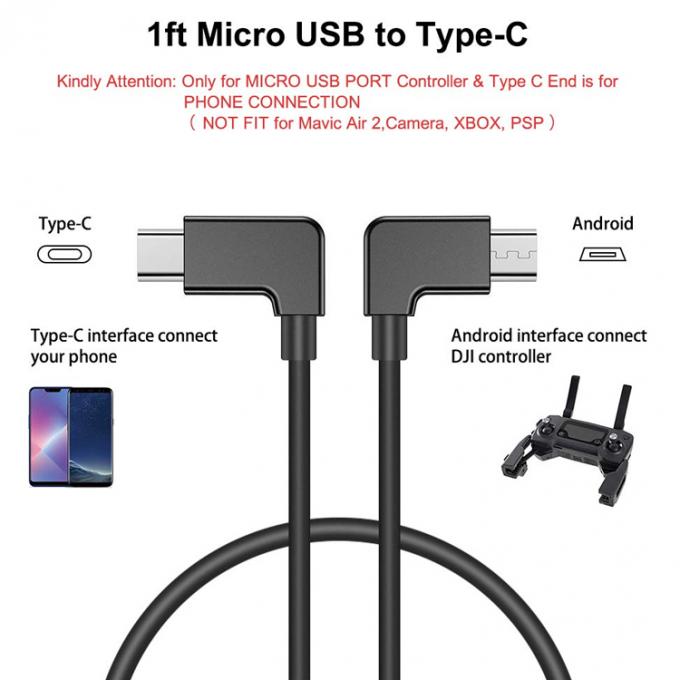 90 graden hoek Micro B tot Type C USB-kabel voor UAV 1