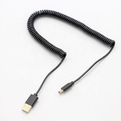 kopen Op maat gemaakte zwarte lente snelladen gespeld spriaal USB type C naar USB-opladerverlengkabel online manufacture