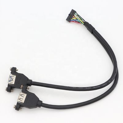 kopen Y Splitter Screw Locking Stud Dual USB 3.0 Type A Vrouwelijk Panel Mount USB-kabel met Molex online manufacture