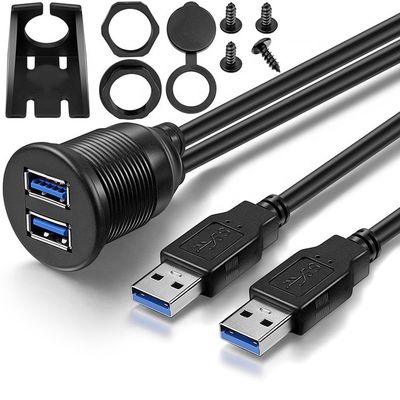 kopen Waterdicht mannelijk naar vrouwelijk Aux Car Dashboard Panel Dual USB 3.0 Flush Mount Extension Cable voor motorfiets online manufacture