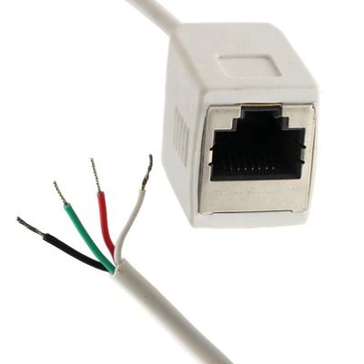 Aanpassing Witte vrouwelijke RJ45 stopcontact om te openen geblokkeerde soldering 4 draden naakt eind pigtail kabel