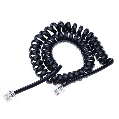 OEM Gekrolde veer 1m 2m 3m RJ9 4P4C RJ11 Zwart-wit Spiraal vlakke Cat3 ADSL-telefoonkabel
