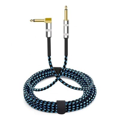 10ft Duurzaam Blauw Geflecht 90 Graden Hoek naar Rechte 1/4 TS Jack Elektrisch Instrument Gitaar Patch Cable