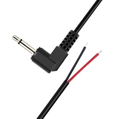90 graden rechthoek 2 palen TS 3,5 mm stereo audio jack naar gestript pigtail geblokkeerd naakte draad eindkabel