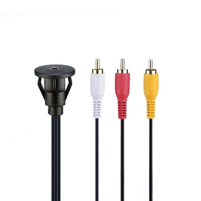Custom DC 3.5 tot 3RCA waterdichte verlengkabel met flush-montage-paneel voor auto-truck-boot-motorfietscomputer