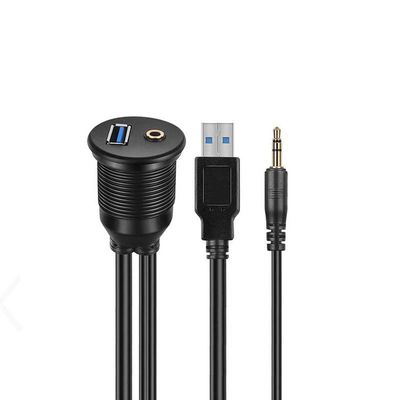 USB 3.0 AUX DC 3.5 Waterdichte verlengkabel van man tot vrouw met flush-montagepaneel voor auto-truck-boot-motorfietscomputer