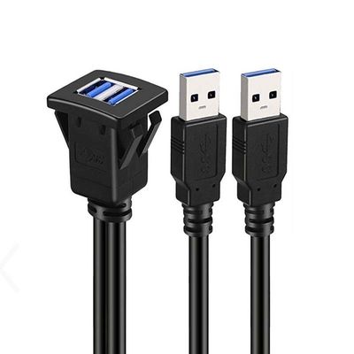 Vierkante Dual USB 3.0 2.0 Man tot Vrouw Waterdichte Uitbreidingskabel Met Flush Mount Panel Voor Auto Truck Boat Motorcycle Computer