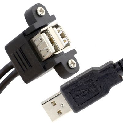 Schroefvergrendeling 0,5M 1M Man tot Vrouw Dual USB 2.0 Panel Mount Extension Cable