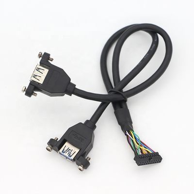 OEM Schroefvergrendelingsstaaf Dual USB 3.0 Type A Vrouwelijk paneelmontage kabel met Molex-connector