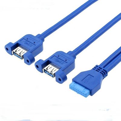 Dual Panel Mount USB 3.0 A Vrouwelijke tot IDC 20 PIN Vrouwelijke PC Computer Case Moederbordkabel