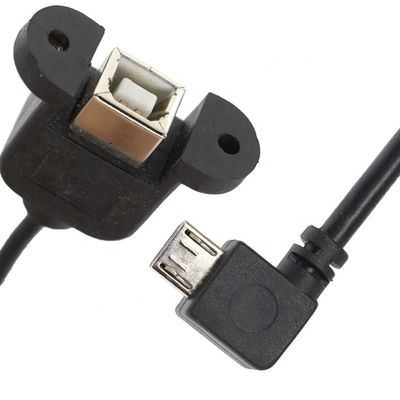 Op maat gemaakte schroef vergrendeling 90 graden hoek Micro B Man USB 2.0 Type B Vrouwelijke Panel Mount Extension Cable