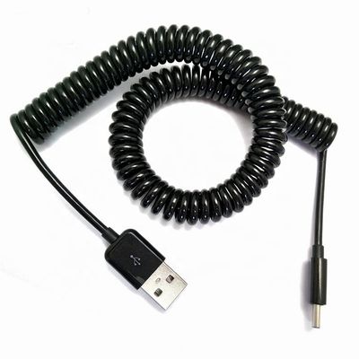 Aanpasbaar terugtrekbaar 1M 2M 3M gegevensoplaadspiraal Gecoald Mini USB 5 PIN naar USB-oplaadkabel