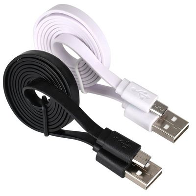 Zwart Wit Plat Noodle Micro USB kabel voor Power Bank luidspreker telefoon