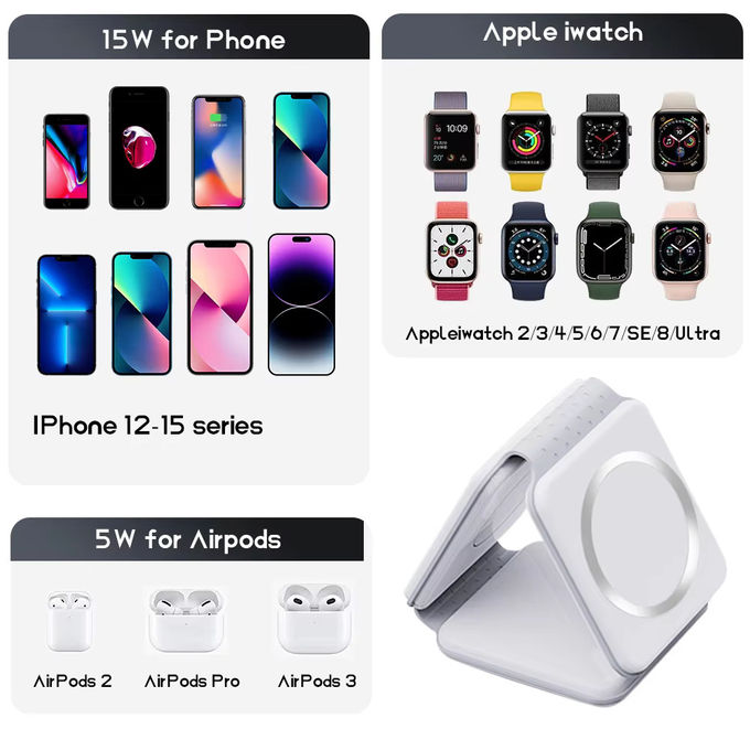 Magnetische 3 in 1 vouwbare draadloze oplader iPhone 12-15 15w Fast Wireless Charging Stand Station Draagbare draadloze opladers 7