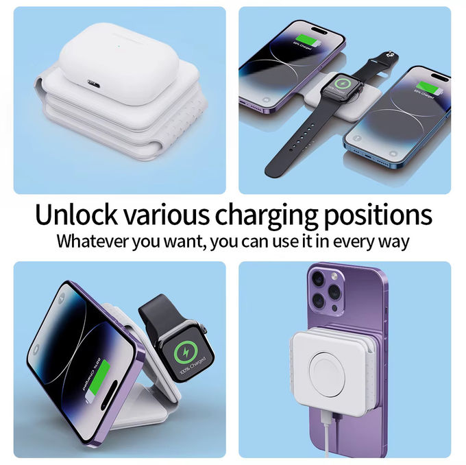 Magnetische 3 in 1 vouwbare draadloze oplader iPhone 12-15 15w Fast Wireless Charging Stand Station Draagbare draadloze opladers 4