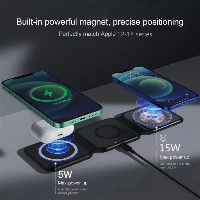 Magnetische 3 in 1 vouwbare draadloze oplader iPhone 12-15 15w Fast Wireless Charging Stand Station Draagbare draadloze opladers 1