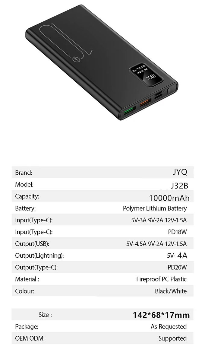 Buiten Draagbare 10000mah PowerBank LED Display PD QC3.0 22.5W Fast Charge Slim Power Banks 10000mAh USB-C Charger voor iphone 15 7